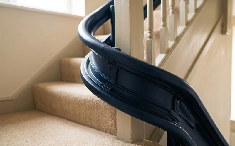 FastTrack modular rail sections assembled on curved staircase