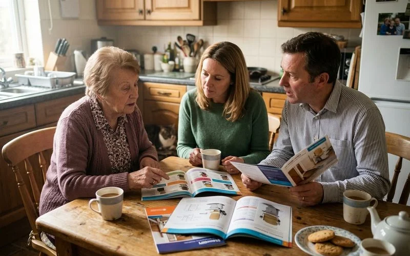 Stairlifts Cost engineer consulting with customer