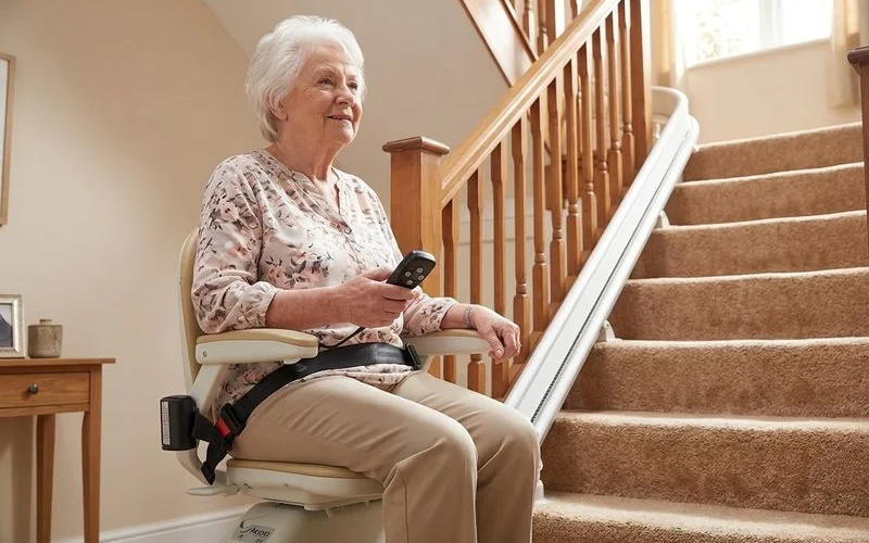 Stairlift user enjoying independence at home