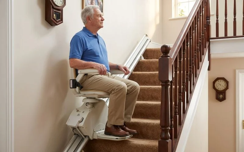 Stairlift fitted on a straight staircase for rental